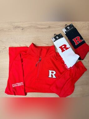 NWT Rutgers Red Quarter‑Zip Pullover & Socks Bundle